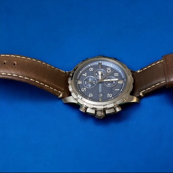 FOSSIL Dean Chronograph Blue Dial Brown Leather Men's Watch - Picture 5 of 10